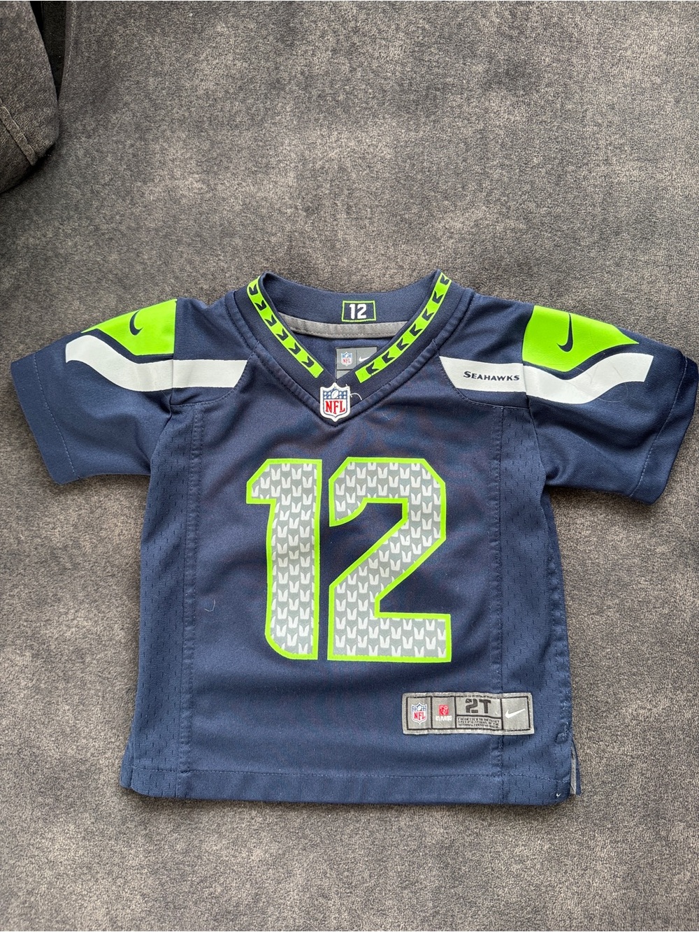 NFL Kids Navy & Lime Seahawks #12 Jersey